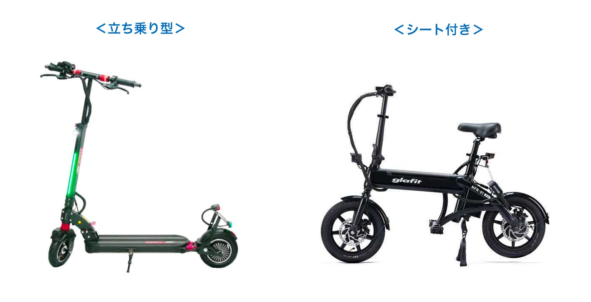 立ち乗り型とシート付きの特定小型原付の例